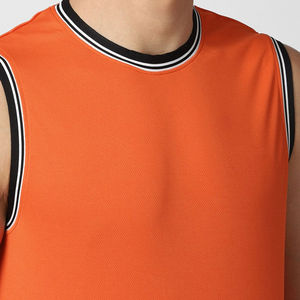 Hot Selling Gym Workout Shirts Men's Orange Sleeveless Tank Top O-Neck Solid Color Breathable Knitted Casual Wear - Product Image 4