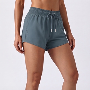 Shorts de sport tricotés pour femmes, couleur unie, taille mi-haute élastique, respirants, avec cordon de serrage, coupe régulière, vêtements de sport écologiques et à séchage rapide - Product Image 3