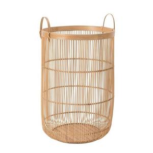 Traditional Craftsmanship <b>Bamboo</b> <b>Basket</b> Natural Color Patterned Storage Bin with Twin Arched Handles for Living Space - Product Image 4