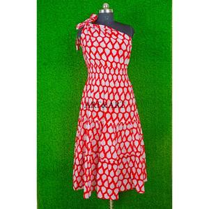 Nuevo Vestido de Verano de Algodón de Alta Calidad para Mujer, con Encaje Dulce, Ecológico, Transpirable, de un Solo Hombro, con Estampado Floral Rojo, Informal - Product Image 1
