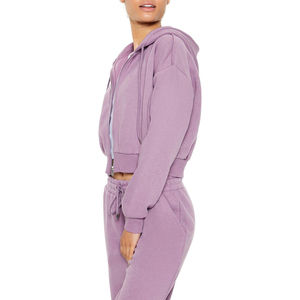 PUFFIN SPORTS Women's Hooded <b>Zip</b>-<b>Up</b> <b>Cropped</b> Sweatshirt Solid Color Full Sleeve Knitted Polyester Breathable Winter Lined Casual - Product Image 2