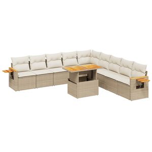 Conjunto de Sofá de Jardín Grande con Patas Ajustables en Ratán Sintético PE Beige, Muebles de Jardín Ajustables - Product Image 2