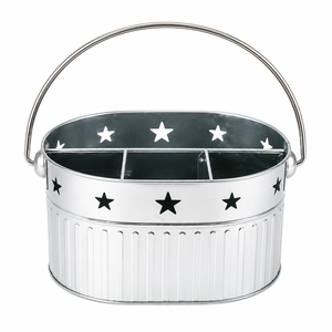 Organizador de Cubiertos de Metal Blanco Estilo Rústico con Asa de Madera, Cesta Vintage de 4 Compartimentos para Utensilios y Platos - Product Image 3