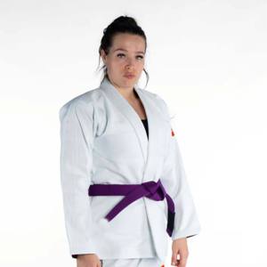 Kimono de BJJ blanc pour femme avec ceinture violette, coupe classique, 100% coton, vêtements d'arts martiaux durables, taille adulte - Product Image 4