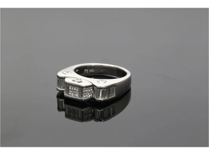 Geometric Diamond Eternity Band <b>Ring</b> Rhodium Plated 925 Silver Unisex Wedding Classic Style Channel Setting <b>Emerald</b> Cut - Product Image 4