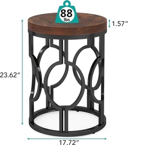 Modern Round Wood Top <b>Iron</b> Frame Coffee <b>Table</b> with Storage Shelf and Geometric Design for Living Room Bedroom Office Furniture - Product Image 2