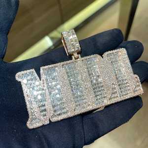 Colgante de Letra con Moissanita Totalmente Cubierta de Diamantes, Plata de Ley 925, Oro de 18K, Corte Brillante Redondo, Joyería Unisex Estilo Hip Hop - Product Image 3