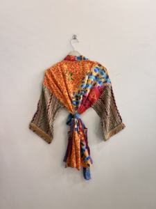 Robe kimono en soie indienne pour femme, courte, pour l'été, tenue décontractée - Product Image 6