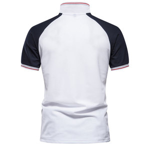 <b>Men</b> <b>White</b> Raglan <b>Sleeve</b> T-<b>Shirt</b> With Navy Contrast Trim Stand Collar Casual Fit Knitted Solid Color <b>Short</b> <b>Sleeve</b> Regular Length - Product Image 1