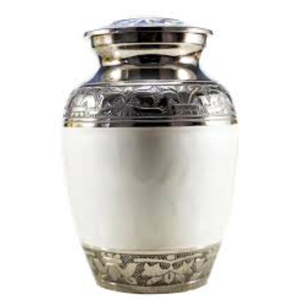 Urne funéraire artisanale élégante en laiton blanc nacré pour cendres humaines adultes, pot commémoratif en métal avec couvercle fileté - Product Image 2