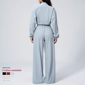 Conjunto de Yoga para Mujer, Color Sólido, 95% Nailon, 5% Elastano, Sin Mangas, Cintura Alta Elástica, Transpirable, Protección Solar, Secado Rápido - Product Image 3