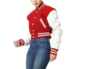OEM High Quality Women's Varsity Jackets Custom Solid Color Plus Size Regular Length <b>Wool</b> Breathable Finished V-Neck Collar - Product Image 3