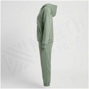 Conjunto Deportivo de 2 Piezas para Mujer, Sudadera con Capucha Verde Sólido, Pantalones Jogger con Cierre Completo, Estilo Casual Holgado para Otoño - Product Image 3