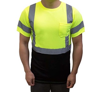 High Visibility Reflective Safety T-Shirt <b>Men</b> Neon Yellow Workwear Short Sleeve Construction Shirt with Pocket Two Tone Top - Product Image 1
