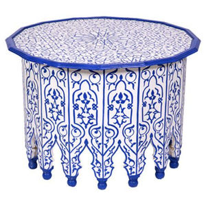 Table d'appoint en bois de sheesham sculpté à la main avec incrustation en laiton, table basse ronde de style marocain, meubles vintage pour salon - Product Image 4
