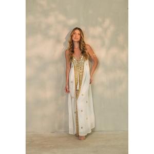 Womens White Gold Embroidered Bohemian Maxi Dress Sleeveless Resort <b>Kaftan</b> Evening <b>Beach</b> Dress - Product Image 1