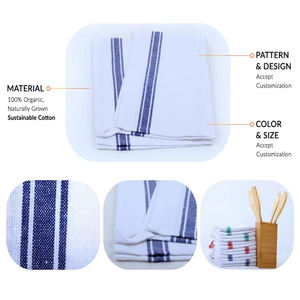 Serviettes de cuisine en coton biologique de qualité supérieure, durables, à rayures vintage, douces, au design tissé rétro, sans peluches, séchage rapide - Product Image 2
