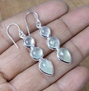 Sparkling Natural Green Prehnite Pear Cabochon Bezel Setting Handmade 925 Sterling Silver Bohemia Dangle Drop <b>Hook</b> <b>Earrings</b> - Product Image 6