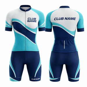 Ensemble de maillot de cyclisme personnalisé MEGAMAPLE pour homme, bleu et blanc, imprimé par sublimation, polyester respirant, uniforme d'équipe adulte, coutures invisibles - Product Image 1
