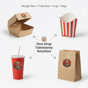 Juego de Empaques Personalizados para Hamburguesas, Cajas para Comida Rápida Resistentes a la Grasa con Logotipo Impreso en UV, Bolsas Desechables para Llevar, Vasos para Papas Fritas, Caja para Pollo - Product Image 6