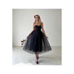 Abito in Tulle Midi con spalline e soffice da donna - Product Image 1
