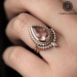Charm_Jewells Women's Rose <b>Gold</b> Plated Engagement <b>Cocktail</b> <b>Ring</b> with Moissanite Pave Setting Classic Style Prong Setting - Product Image 6