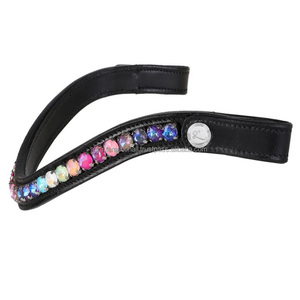 <b>Top</b> Brand <b>Rainbow</b> Crystals Diamante mega bling chain inlaid Empty channel Black English Leather horse brow band for bridle - Product Image 6
