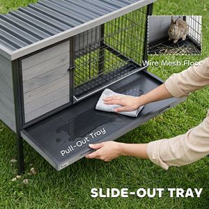 Casetta per Conigli da Esterno Rialzata in Legno con Vassoio Estraibile e Tetto Apribile in Plastica - Gabbia per Animali Domestici - Product Image 5