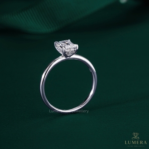 Emerald Cut Lab Grown Diamond Solitaire Engagement <b>Ring</b> 18K White Gold Classic <b>Plain</b> Band Wedding <b>Ring</b> for Women - Product Image 5
