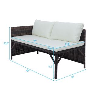 Juego de Sofás de Ratán para Exteriores XH, 3 Piezas: 1 Sofá Doble, 1 Chaise Longue, 1 Mesa de Centro, Cojines Impermeables Lavables para Patio o Apartamento - Product Image 4