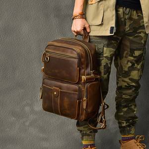 Wholesale Luxury Genuine Leather Backpack <b>Men</b> Business Laptop <b>Bag</b> Waterproof Custom Full Grain Daypack Co LBK-0130 - Product Image 3