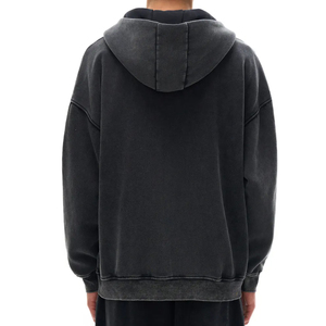 เสื้อฮู้ดดี้ปักลายหรูหรา สไตล์สตรีทแวร์ ผ้าฟลีซ วินเทจ ทรงโอเวอร์ไซส์ ล้างสีแบบแอซิดวอช สีซีดจางแบบซันเฟด แต่งดีเทลขาดๆ แบบดิสเทรส ซิปหน้า - Product Image 3