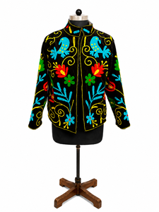 เสื้อแจ็คเก็ตปักมือสไตล์ซูซานีสำหรับผู้หญิง สีดำ ทรงบอมเบอร์ งานปักมือ งานฝีมือสไตล์โบโฮ เสื้อโค้ทฤดูหนาว เสื้อโค้ทสำหรับงานแต่งงาน ของขวัญ - Product Image 1