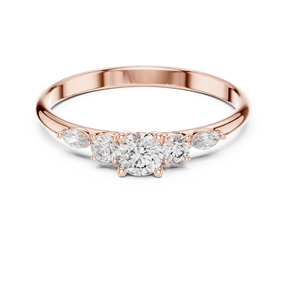 Bague de fiançailles en or rose avec diamant de laboratoire taille ronde et pierres latérales marquise pour femme, bijoux fins - Product Image 1