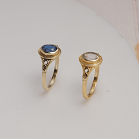 Bague en laiton plaqué or avec kyanite bleue naturelle, sertie clos, faite à la main, pierre précieuse ovale pour femme, vente en gros