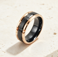 Bague en carbure de tungstène noir et or rose avec motif géométrique entrelacé, alliance pour couples, bijoux tendance en gros