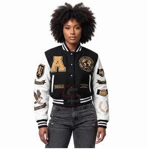 Chaqueta universitaria corta de alta calidad para mujer, personalizada, de invierno, con forro de lana y cuero, estilo HBCU, muy vendida. - Product Image 2