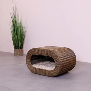 Modern Oval Rattan Pet <b>Cave</b> <b>Bed</b> Enclosed Wicker Pet House Cozy Hideaway Pet Nest with Cushion Breathable Handmade Cat <b>Bed</b> - Product Image 2
