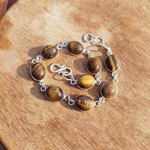 Bracelet en Pierre Œil de Tigre Réglable avec Chaîne en Argent, Bijou Bohème Tendance, Haute Qualité, Livraison Rapide, Unisexe, Idéal pour les Fêtes - Product Image 6