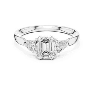 1 Karat Smaragdschliff Labor-Diamant Dreisteinring 10K 14K 18K Massivgold IGI-zertifiziert E-Farbe Feiner Schmuck Trillion-Akzent - Product Image 5