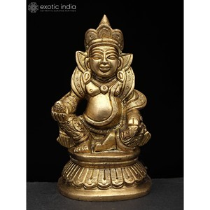 Petite sculpture élégante en laiton Lod Kubera de 4 pouces pour la décoration intérieure, les cadeaux et les temples fabriqués en Inde - Product Image 2