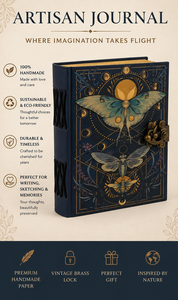 Carnet en cuir fait main, motif Luna Moth, livre de sorts vierge, papier à bords festonnés - Product Image 6