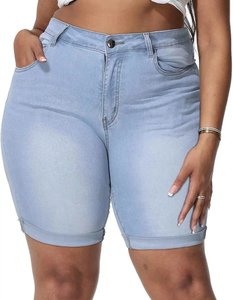 Nouvelle Arrivée Short en jean mini taille haute pour femme, effet ventre plat, avec revers en jean - Product Image 1