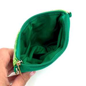 Monedero Cuadrado Ligero Hecho a Mano con Cuentas y Flores, Verde, Naranja, Amarillo, con Cremallera, Bordado Artesanal - Product Image 5