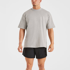 100% Cotton Woven Breathable Eco-Friendly Front Custom Logo Casual Style Blank T-Shirt Oversized <b>Drop</b> Shoulder Shirts - Product Image 3