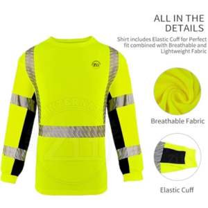 Camiseta de Manga Larga Fluorescente de Alta Visibilidad Reflectante FR, ANSI Clase 1, Impermeable, con Luz LED Intermitente, Ropa de Seguridad Transpirable - Product Image 4