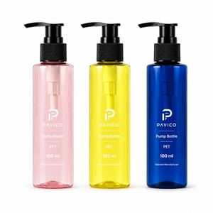 ขวดปั๊มโลชั่นแบบขายส่ง ทรงกลม PET 100 มล. สีชมพูใส พร้อมหัวปั๊มสีดำ สำหรับบรรจุภัณฑ์เครื่องสำอาง ผู้ผลิตจากเวียดนาม - Product Image 3
