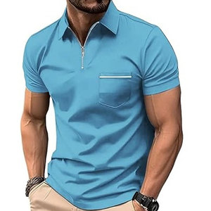 Camiseta Polo de Manga Corta para Hombre, con Media Cremallera, Rayas Verticales Azul Marino y Blancas, Estilo Casual, Fabricante Personalizado OEM - Product Image 1