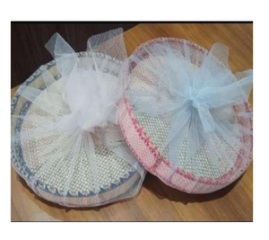 Round Handwoven <b>Gift</b> Trays with Sheer <b>Wrap</b> Decorative Favor Presentation Platters Elegant Ceremony Packaging Set - Product Image 1