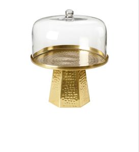 Glass Cake Stand with Gold Trim Round Pedestal Dessert Display Plate Wedding Birthday Party <b>Table</b> Centerpiece Wedding - Product Image 3
